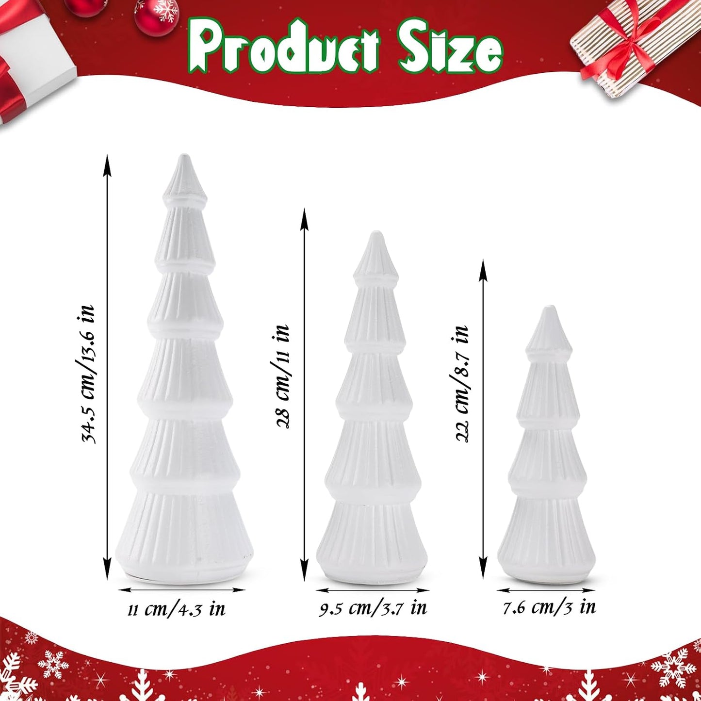 Wooden Christmas Tree Figurine, 3 Pcs Tabletop Xmas Tree, Christmas Centerpiece Decor for Home Entryway Mantel Shelf Table Fireplace Holiday (White-Wood) BST326H