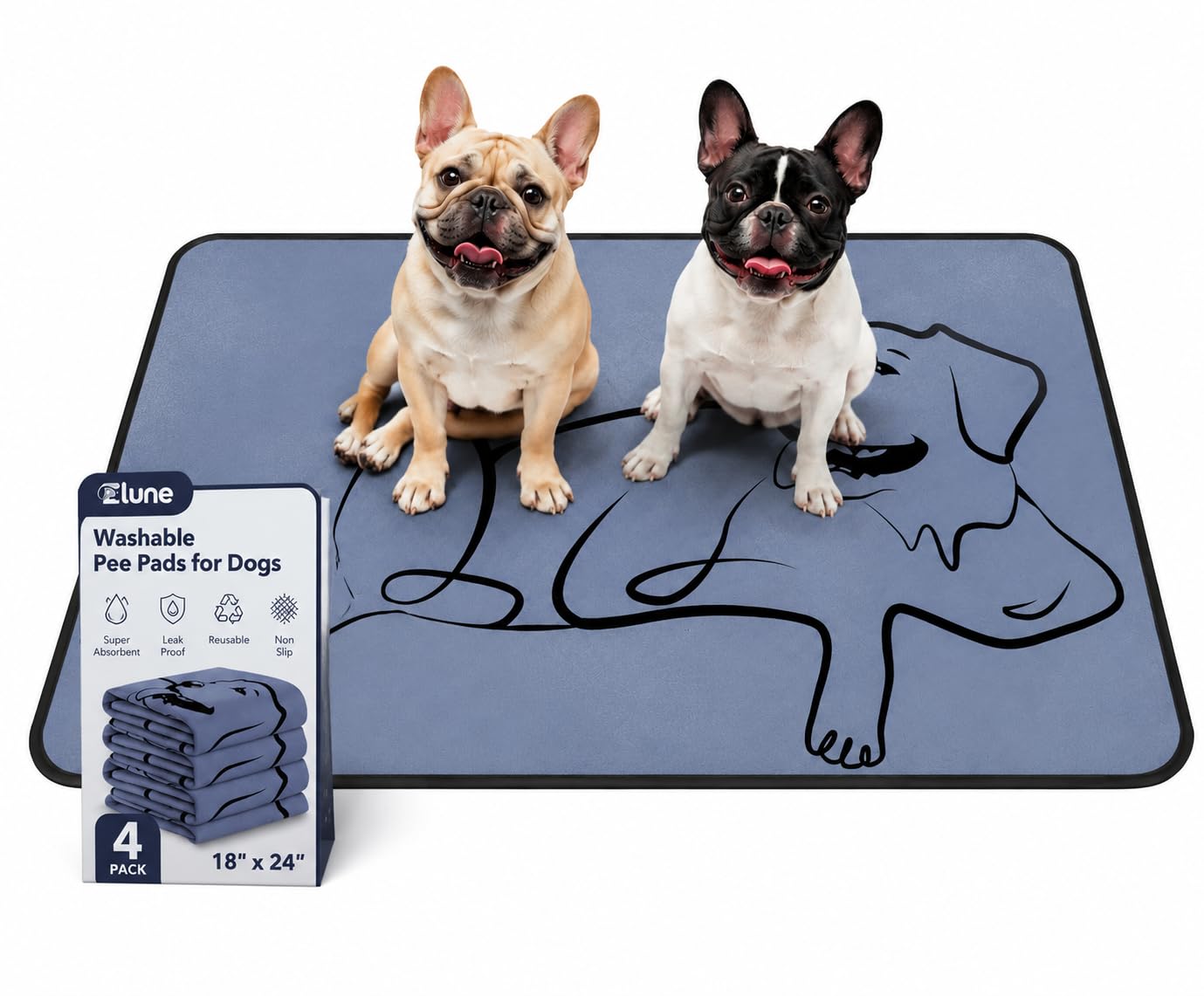 2 Pack Washable Pee Pads for Dogs 24"x24", Reusable Training Puppypads Absorbency Non-Slip & Leak-Proof for Pet Whelping Box Playpen Crate Sofa Bed Floors (Gray)