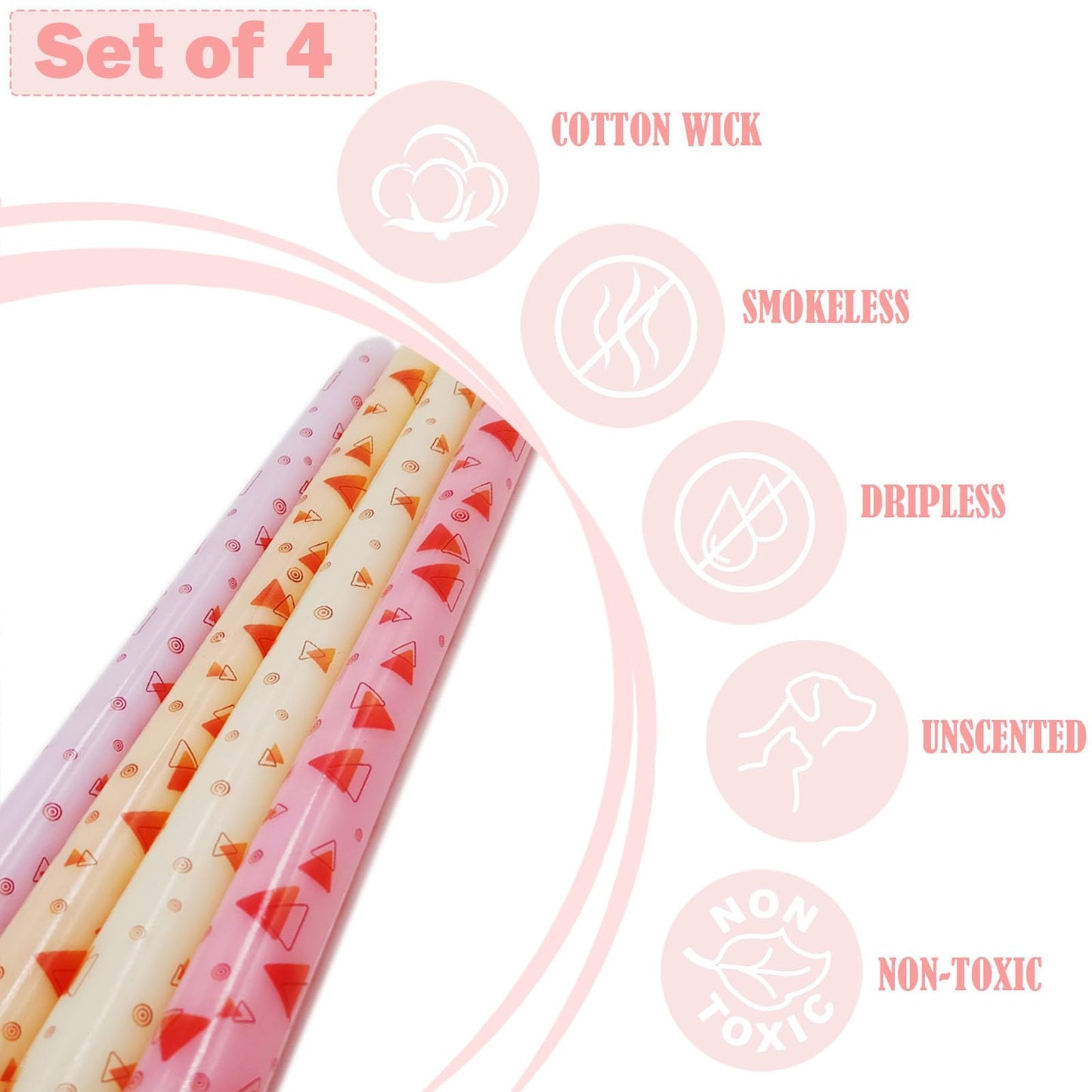 10 Inch Decorative Taper Candles, 4 Pack Birthday Balloon Print Candlesticks, Unscented Dripless Candles with Long Burn Time for Party, Holiday Table & Home Decor BST326H