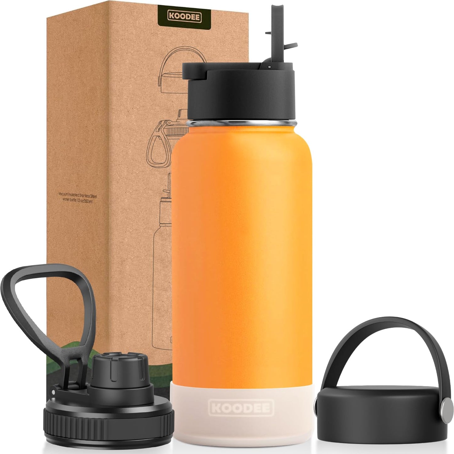 koodee Water Bottle-12 oz Stainless Steel Double Wall Vacuum Insulated Water Bottle for School-Wide Mouth Flask with Straw Lid (Teal) BST220