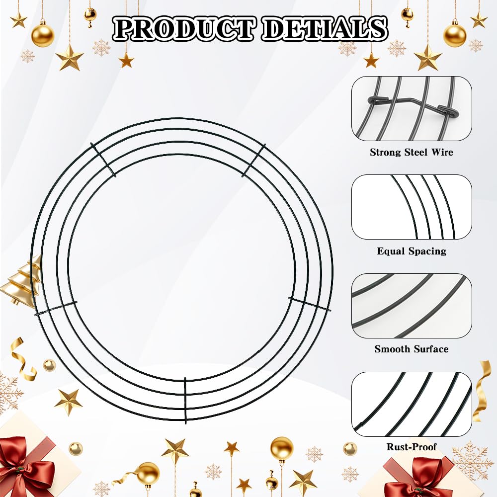 4 Pack Wreath Frame 14 Inch Wire Wreath Frame Round Metal Wreaths Form Dark Green Wire Wreaths Ring for Halloween Thanksgiving Christmas Front Door Outdoor Home Decorations Party Supplies DIY Craft BST220