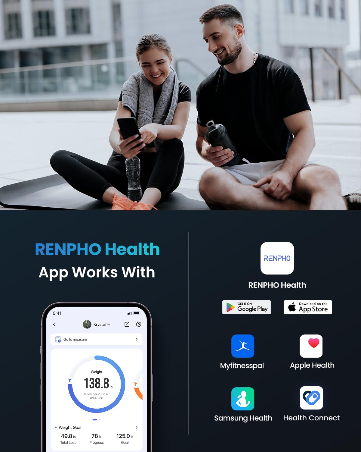 RENPHO Smart Scale for Body Weight, FSA&HSA Eligible, Bathroom Digital Scale with BMI, Body Fat, Bluetooth Fitness Equipment Sync with Apps, Accurate for Weight Loss, Home Use, 400 lbs - Elis 1