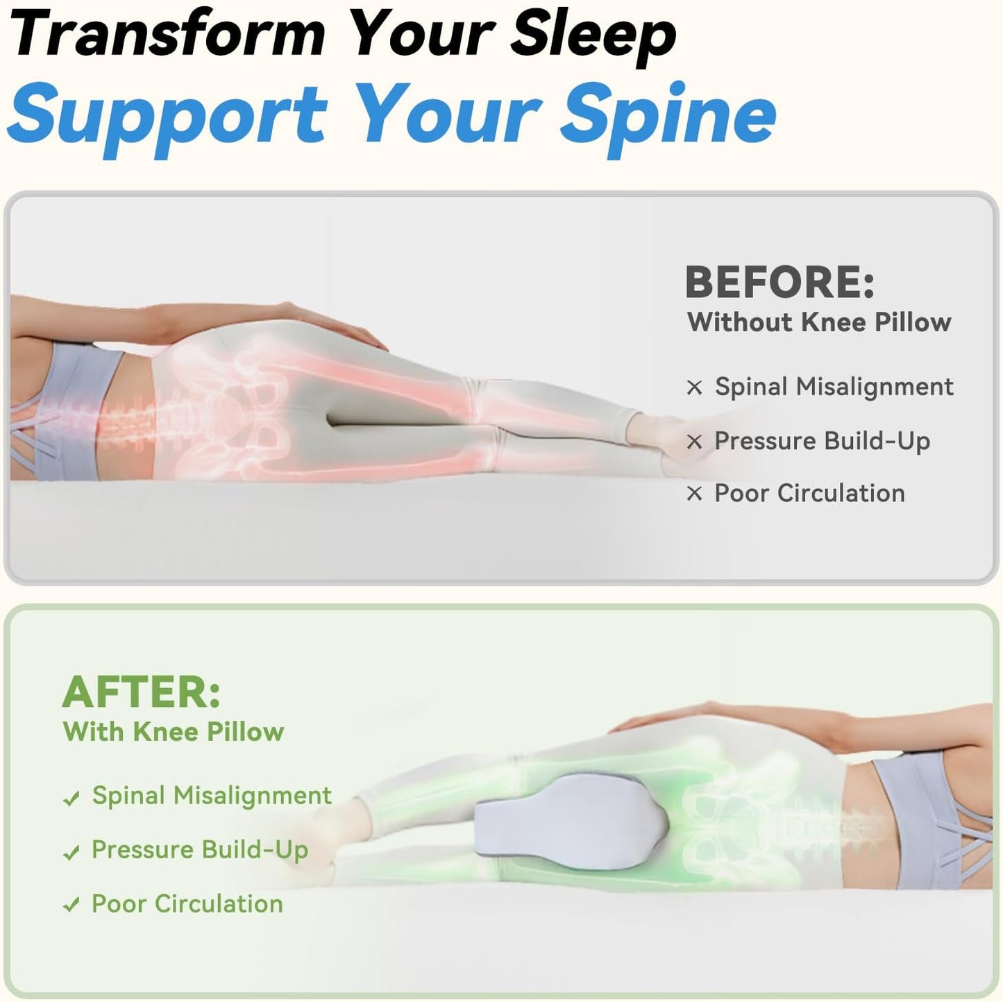UJPFEO Knee Pillow for Side Sleepers,Leg Pillows for Sciatica,Knees,HIPS,Joints Between Legs,Back Pain Relief When Side Sleeping Spine Alignment Support for Knee Surgery Recovery,Grey WN420