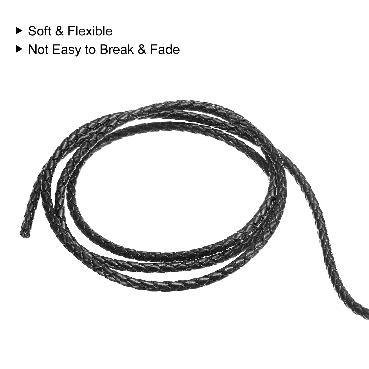 uxcell Leather Cord, 2.2 Yards 4mm Dia Braided String Strip for Purse Handbag Shoelace DIY Crafts Bracelet Making, Yellow BST326L