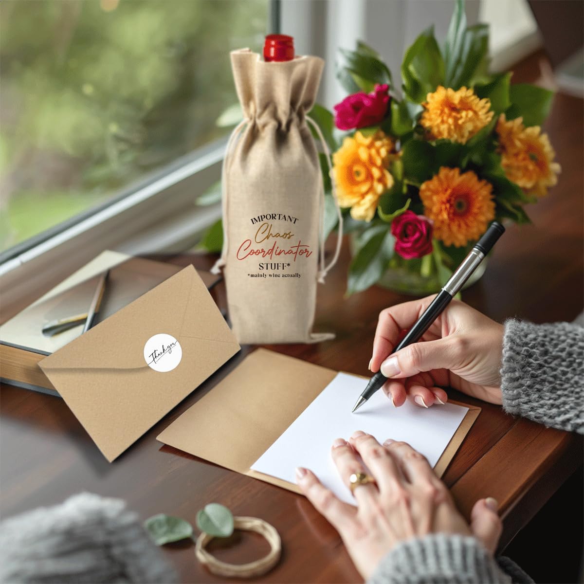 Teacher Appreciation Wine Bag With Thank You Card - Cool Christmas Birthday Gifts for Women Men - Important Teacher Stuff BST202
