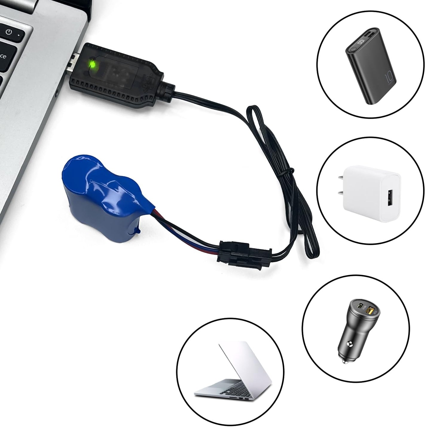 7.4V USB Charger Cable with SM-4PIN Plug Compatible RC Car RC Tank RC Boat and Other Remote Control for Universal 7.4V Lipo Battery USB Charger with Battery Protection (1) Black WN420