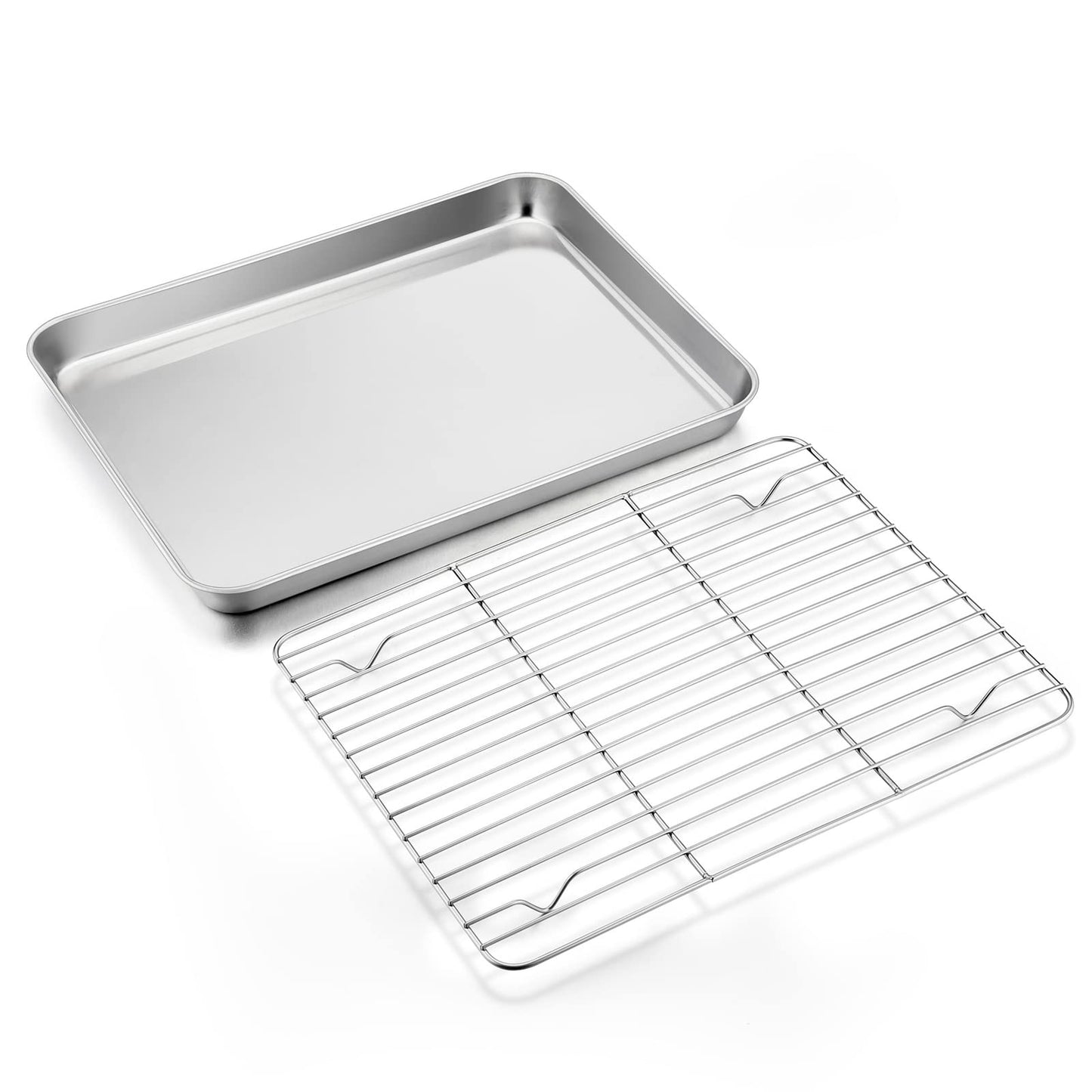 E-far Cookie Sheet with Rack Set, Half Sheet Baking Pan for Oven Cooking, 18”x13” Stainless Steel Rimmed Tray with Wire Cooling Rack for Roasting Broiling Bacon Meat Steak - Dishwasher Safe BST220