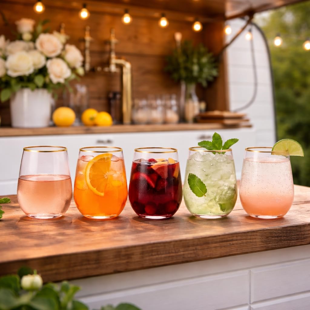 Oojami 40 Pack Diamond Disposable Plastic Wine Glasses 12oz for Parties | Stemless Wine Cups, Champagne Cocktail Whiskey - Shatterproof Unbreakable Reusable Recyclable BPA-Free, Weddings Birthday BST220
