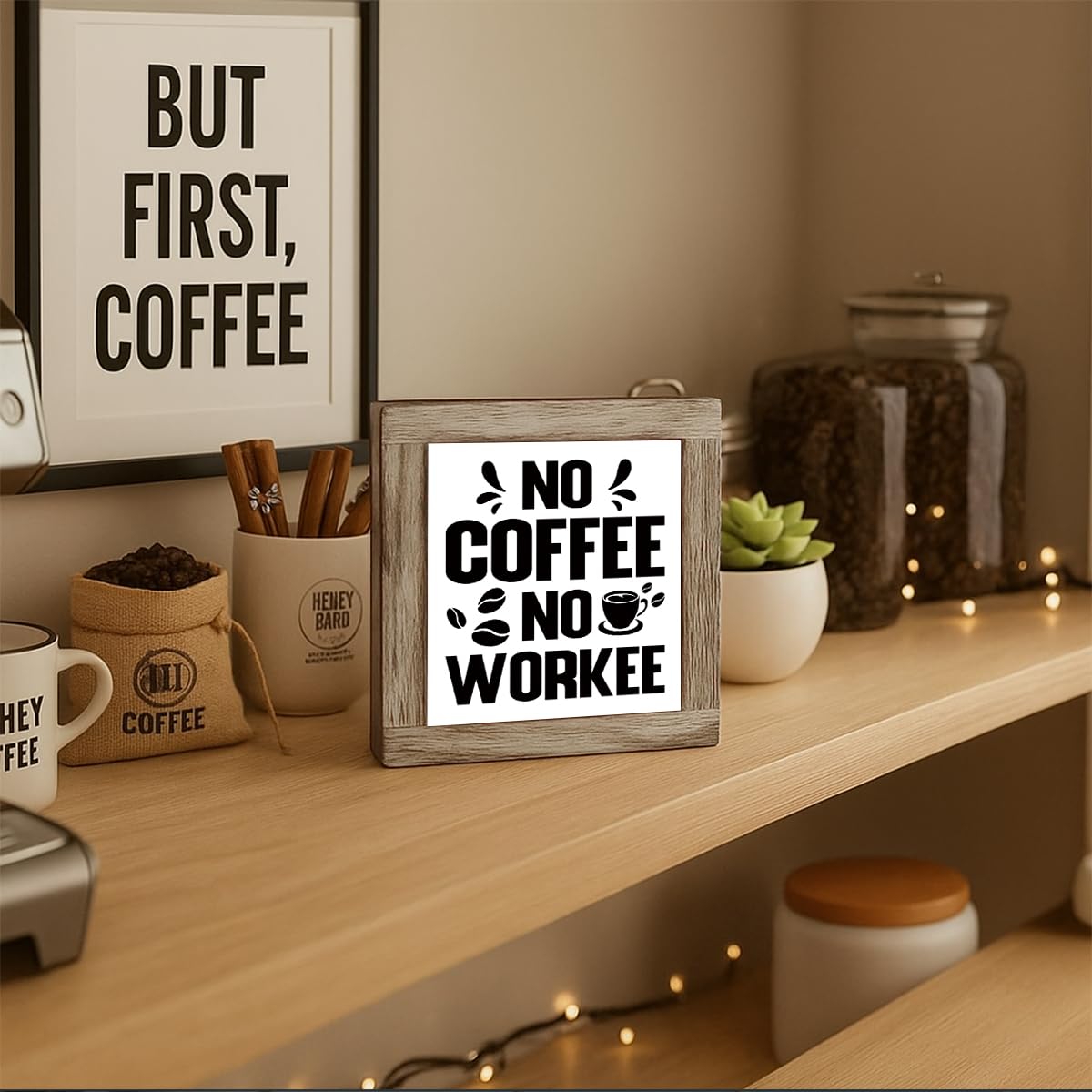 Funny Wooden Coffee Bar Decor Sign, Bar Decorations, in the Morning When Rise Give Me Jesus (and Coffee), Cafe Table Top Shelf Accessories, Cafe Signs Decor 5.9x5.9 Inches BST202