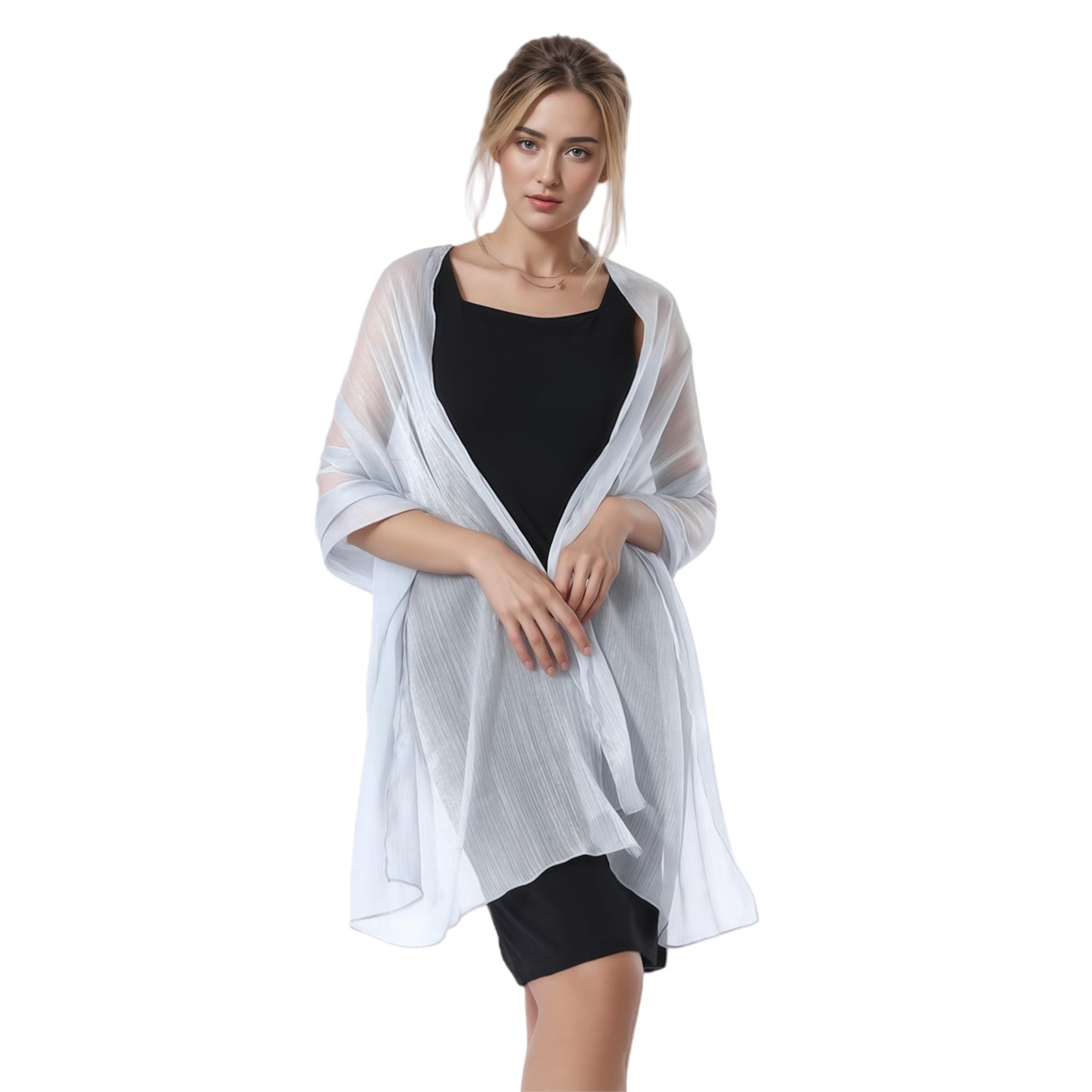 Women Sheer Crepe Shawl - Lightweight Soft Shimmer Wrap for Evening Party, Travel & Festival - Versatile Elegant WN420