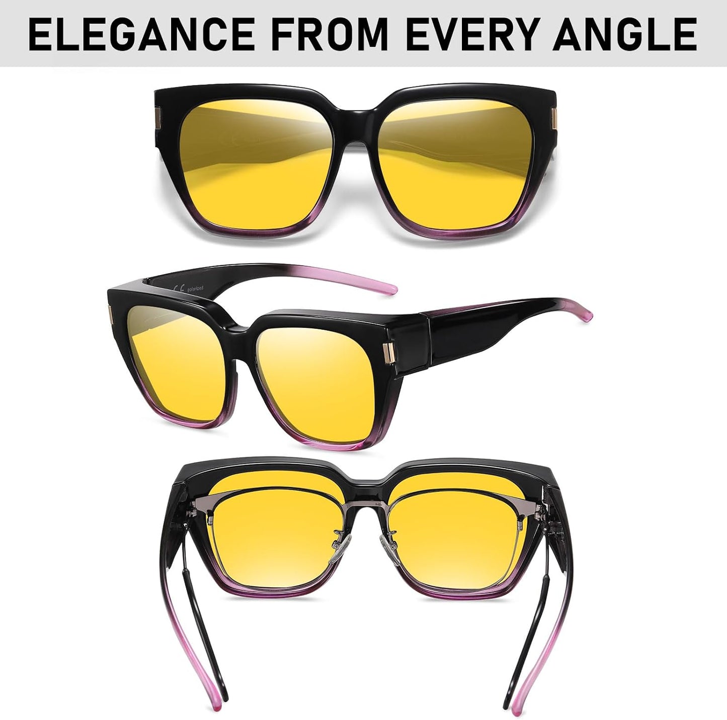 HAOLOTA Night Vision Driving Glasses Fit Over Glasses for Women Men, Anti Glare Polarized Nighttime Yellow Lens WN420