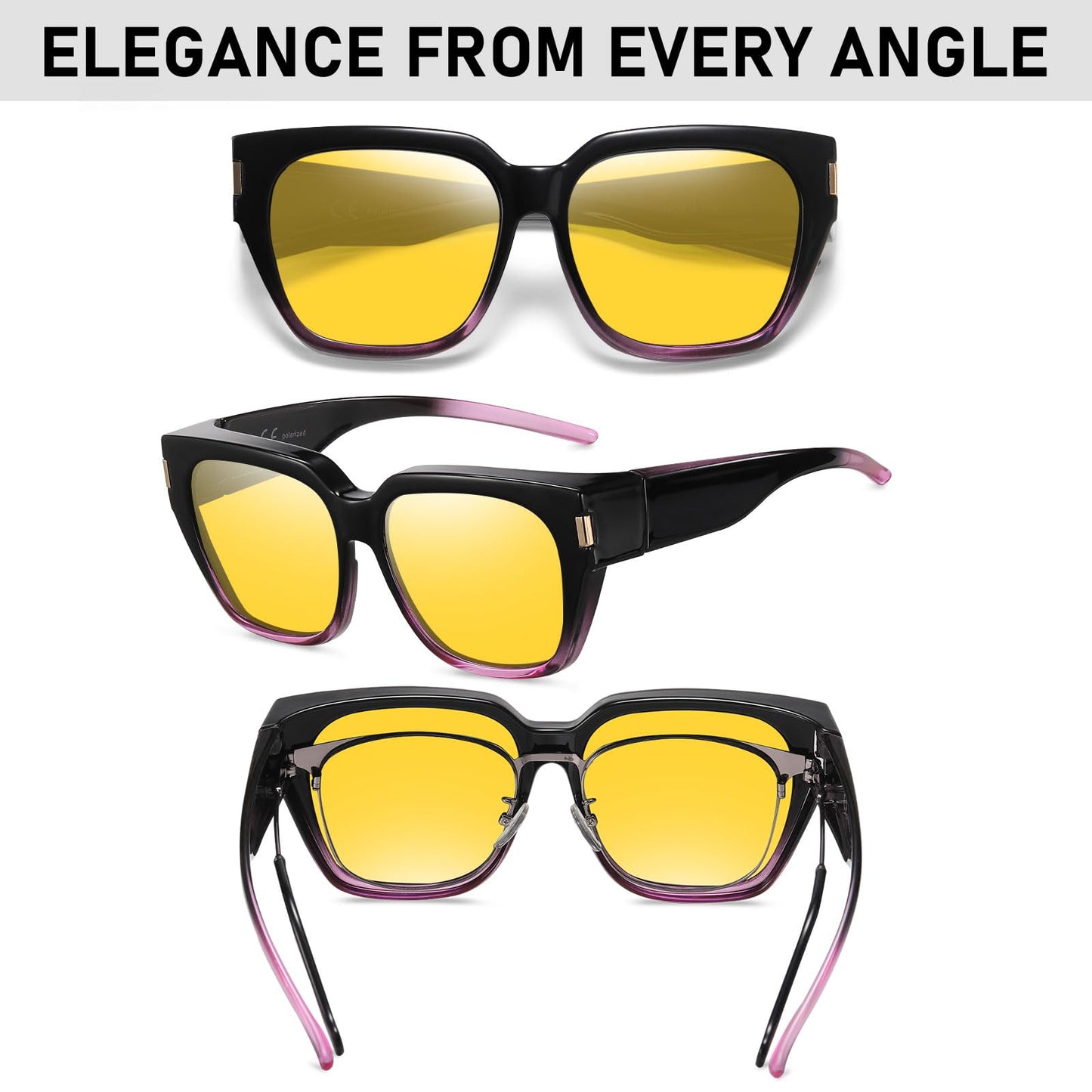 HAOLOTA Night Vision Driving Glasses Fit Over Glasses for Women Men, Anti Glare Polarized Nighttime Yellow Lens WN420