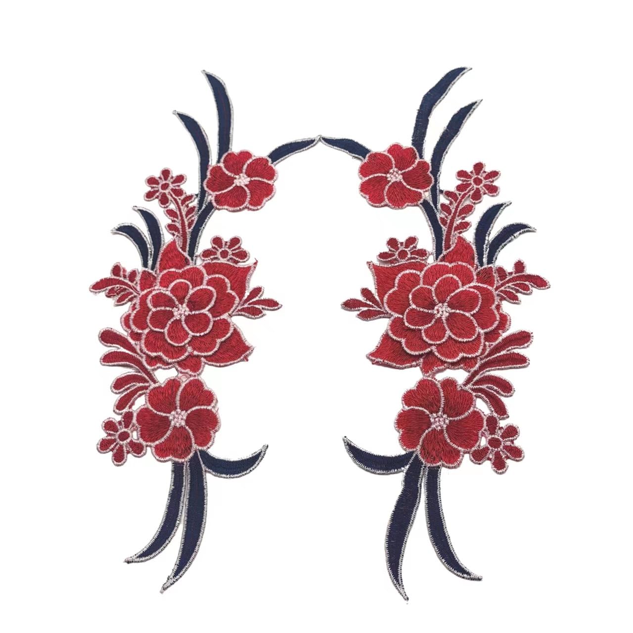 1Pair Red Blue Embroidery Lace Flower Fabric Applique Sew on Patches Embroidery Sewing Craft Decoration32.1x11.7cm BST220