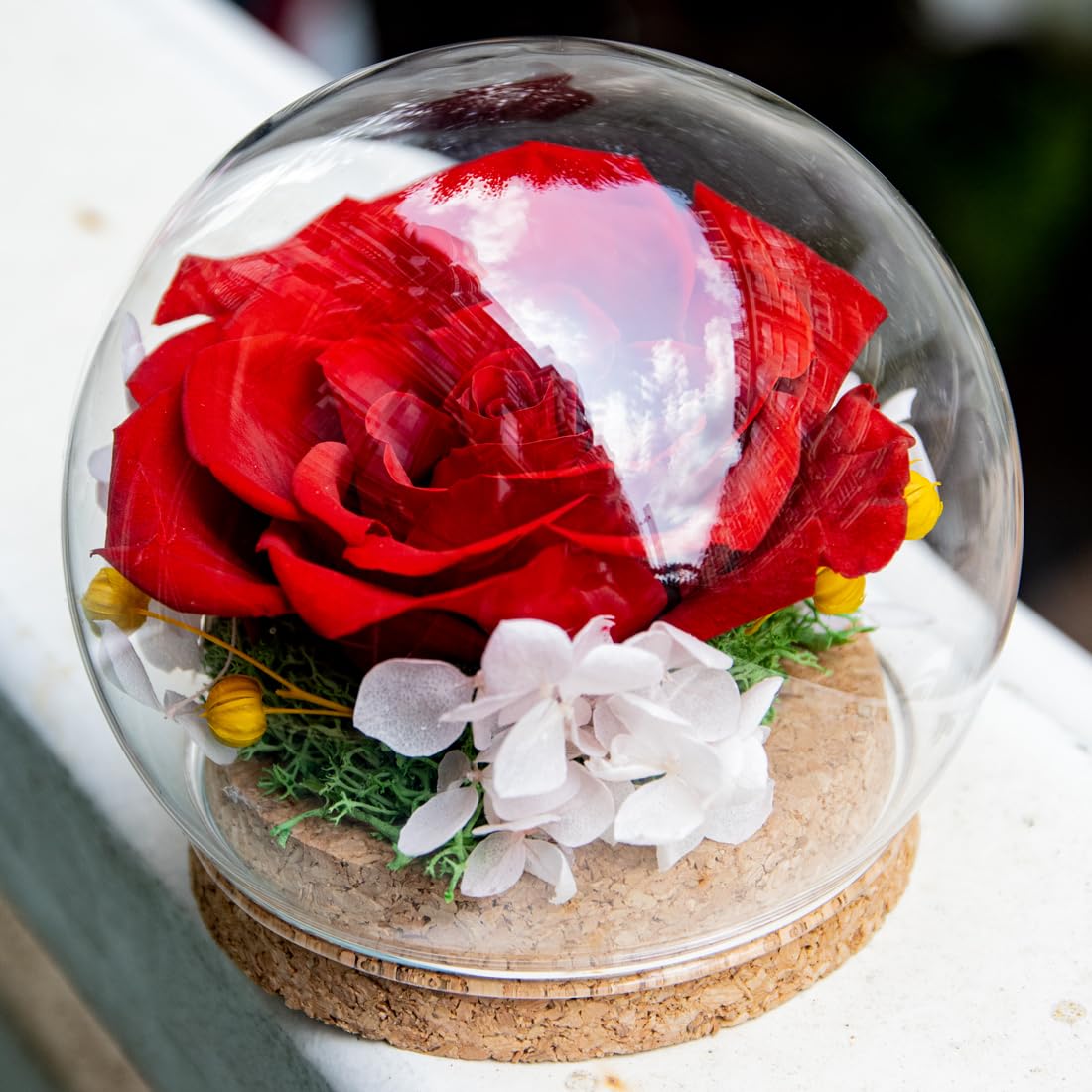 Preserved Real Rose in a Circular Glass Cover, Wooden Base, a Gift for Valentine's, Mother's Day Christmas, Anniversary, Girlfriend Birthday（Blue） 1 pcs 10 cm BST220