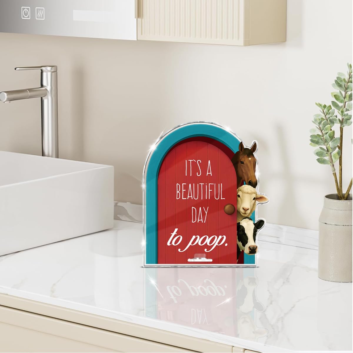Funny Farmhouse Bathroom Decor - Funny Farm Animals Bathroom Sign for Restroom Shelves Toilet Tank Decor - Beautiful Day Sign BST326L