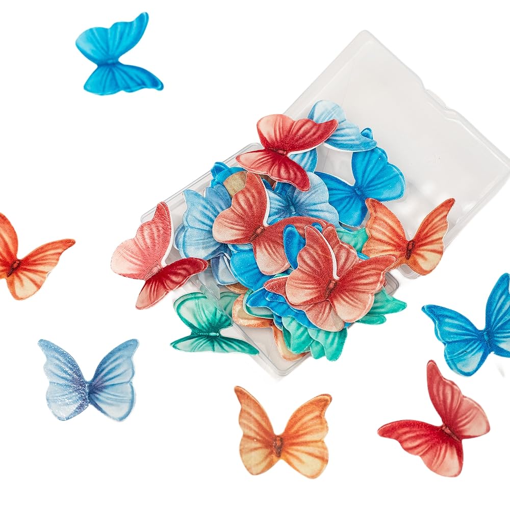 Edible Butterflies for Cake Decorating, Rainbow edible Butterfly Cake Toppers and Cupcake Toppers, Edible Wafer Paper Butterflies Set of 48 Rainbow Cake Food Decorations (5Colors-1) BST326L