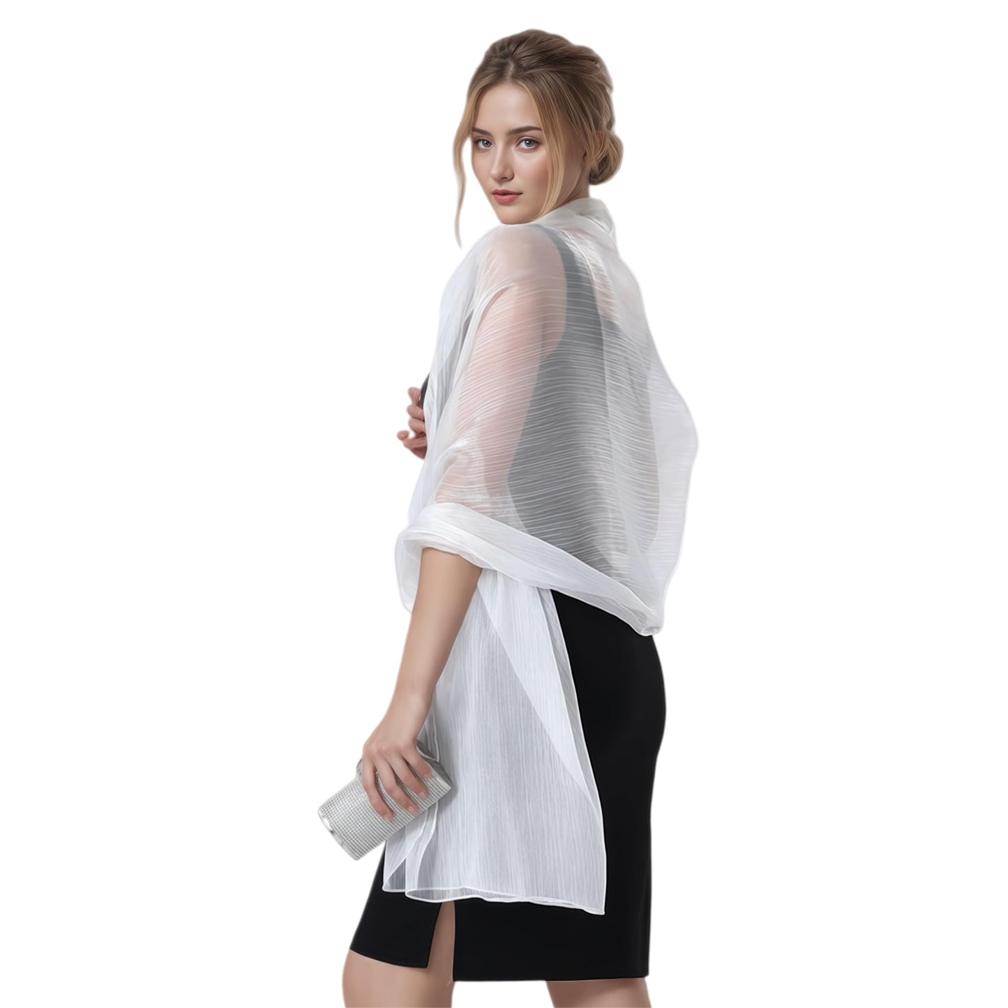 Women Sheer Crepe Shawl - Lightweight Soft Shimmer Wrap for Evening Party, Travel & Festival - Versatile Elegant WN420