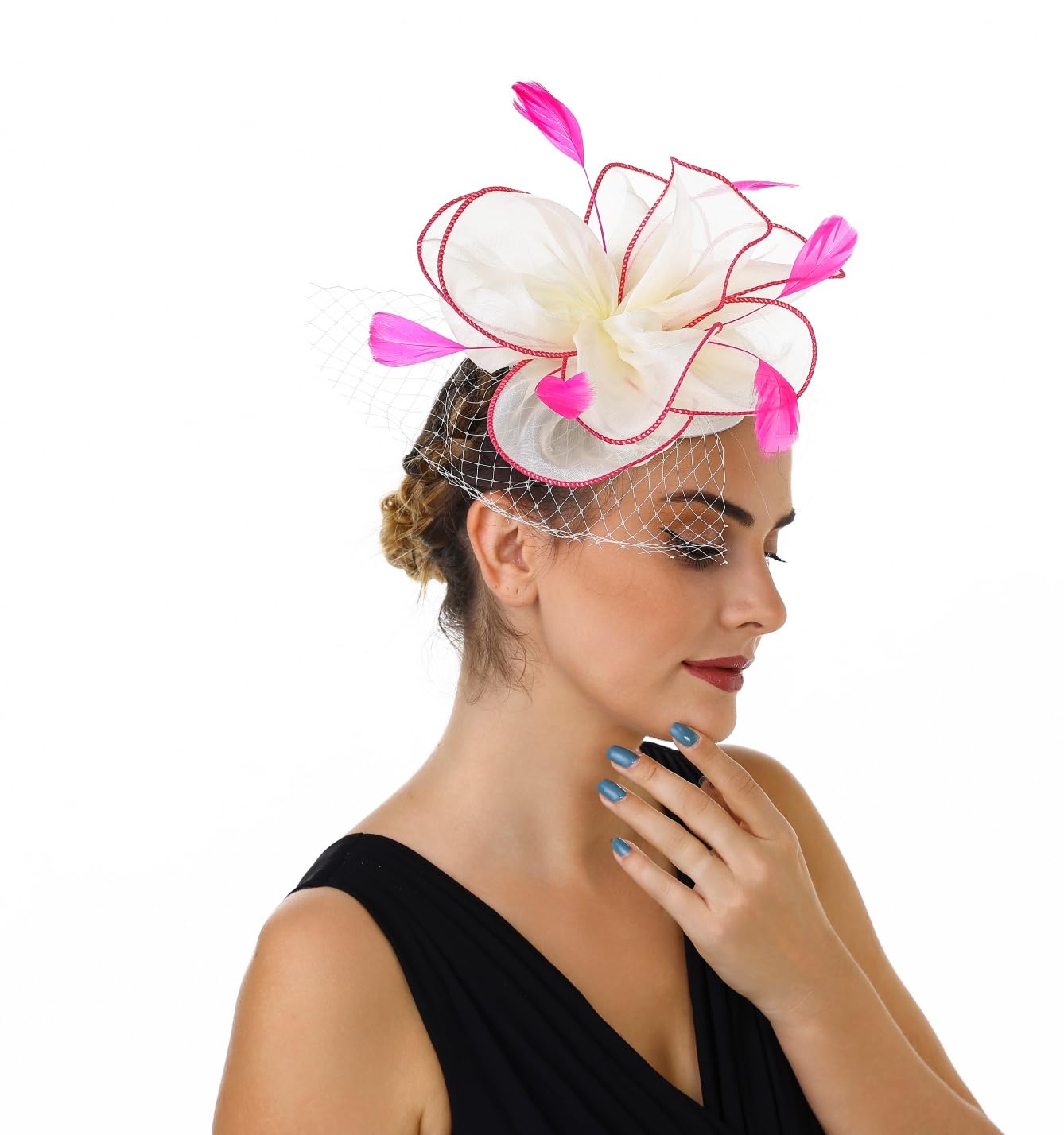 SAFERIN Fascinators Hat Flower Mesh Ribbons Feathers on a Headband and a Clip Tea Party Headwear for Girls and Women WN420