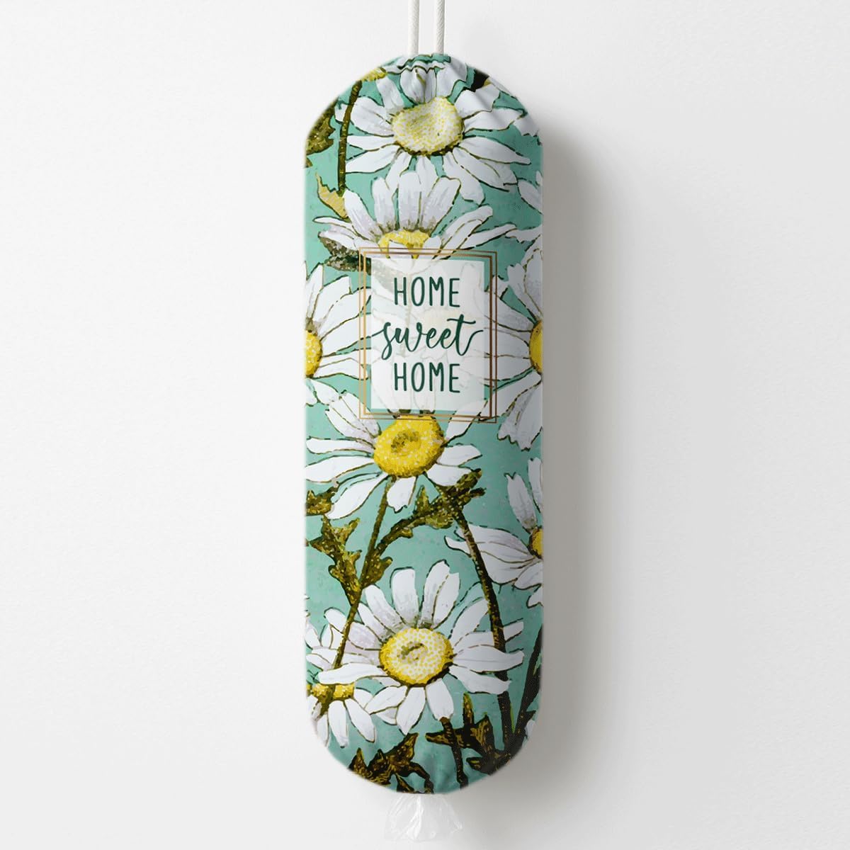Daisy Plastic Bag Holder, Home Sweet Home Plastic Bag Holder, Bags Holders for Plastics Bags Groceries Store, Floral Reusable Grocery Sack Storage Dispenser for Kitchen Decor BST202
