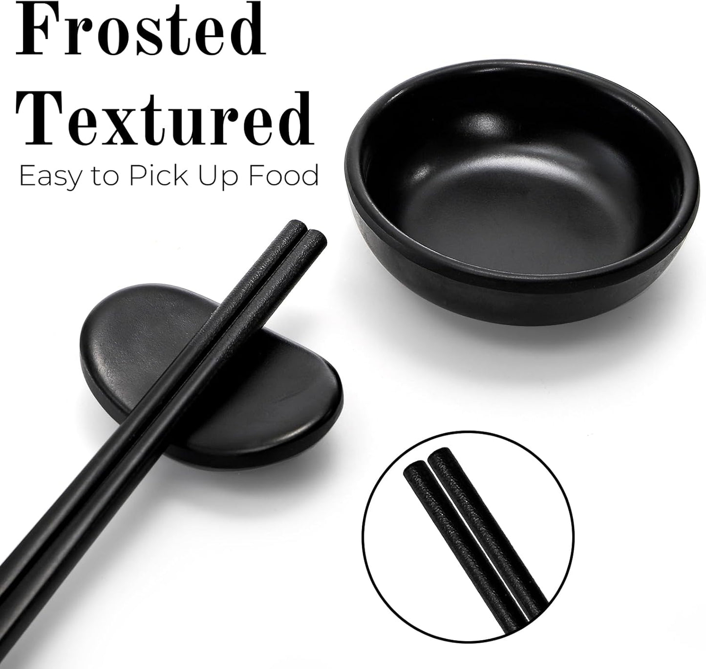 16 Pcs Sushi Plate Set, Melamine Sushi Serving Dishes, Japanese Dinnerware Sets with 4 Sushi Trays, 4 Soy Sauce Bowls 4 Pairs of Chopsticks and Holders, Wedding Housewarming Gift, Black