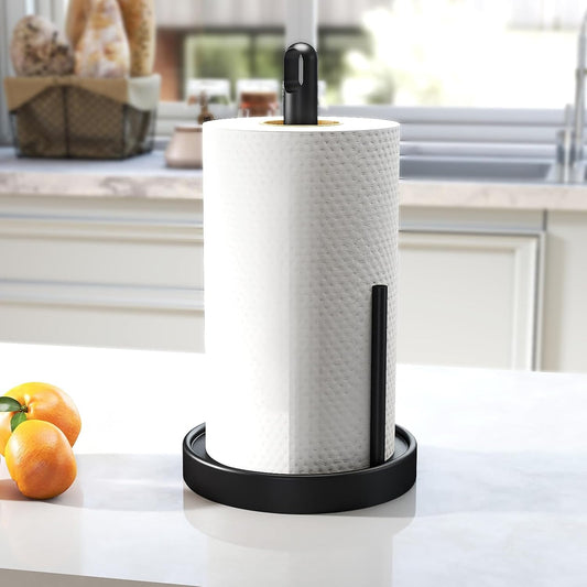 STWWO Paper Towel Holder Countertop, Freestanding Paper Towel Holder, Black | Paper Roll Holder with Anti Slip Weighted Base, Stainless Steel Heavy Duty Papertowel Holder, Kitchen Roll Holder BST326H