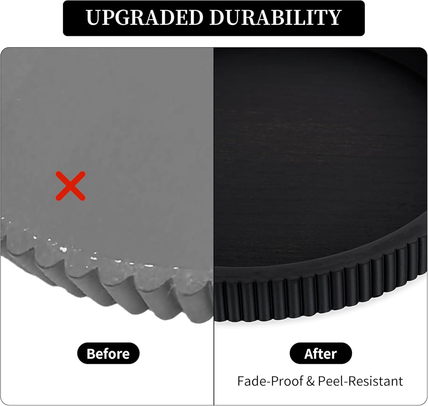 Hanobe Black Decorative Coffee Table Tray, Scalloped Edge | 12" round wood centerpiece tray, ideal for living room, entryway table, kitchen island, fits modern decor. BST326H