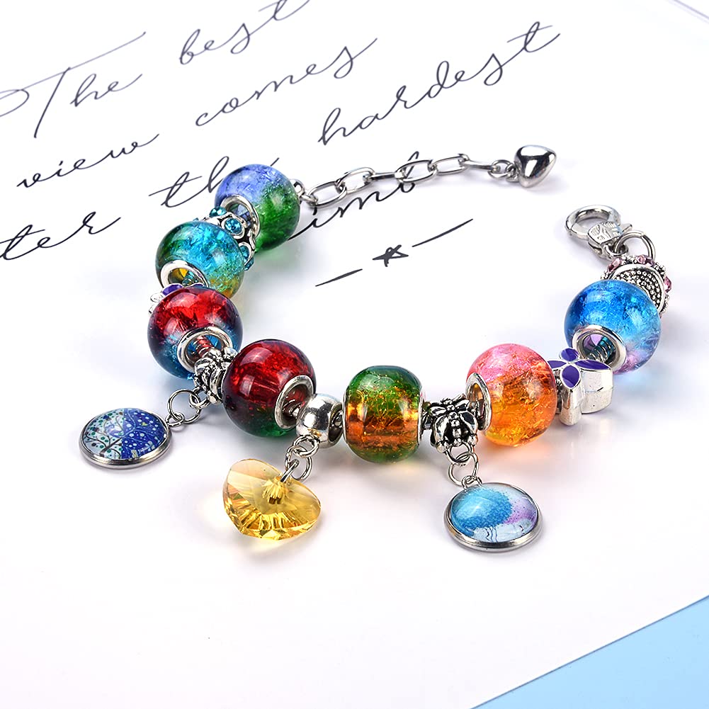 60 Pieces Assorted European Beads with Plating Silver Metal Alloy Rhinestone Large Hole Spacer Beads for DIY Charm Bracelet Jewelry Making (Blue) BST220