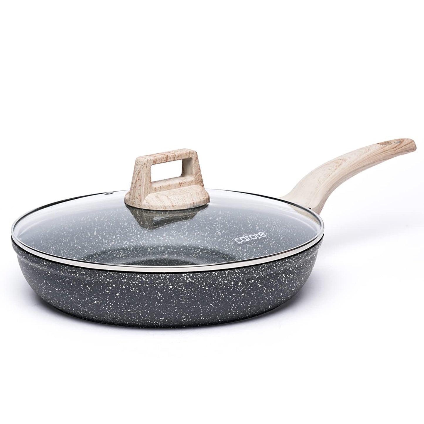 CAROTE Non Stick Frying Pan, 12 Inch Cream White Skillet with Glass Lid | Non Toxic Kitchen Healthy Cookware, Compatible with All Stovetop, Easy to Clean, PFOA Free BST202