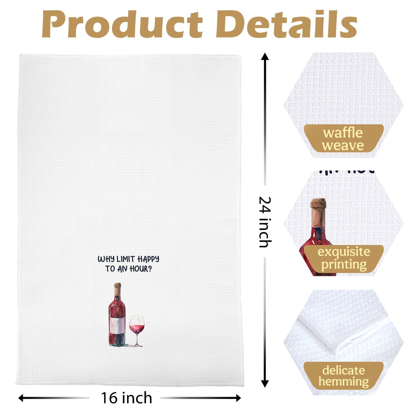 Funny Wine Kitchen Decor - Wine Gifts Waffle Dish Towels for Kitchen, Hostess Gifts Hand Towels, Housewarming Gift Tea Towel, 16x24 Inch BST220