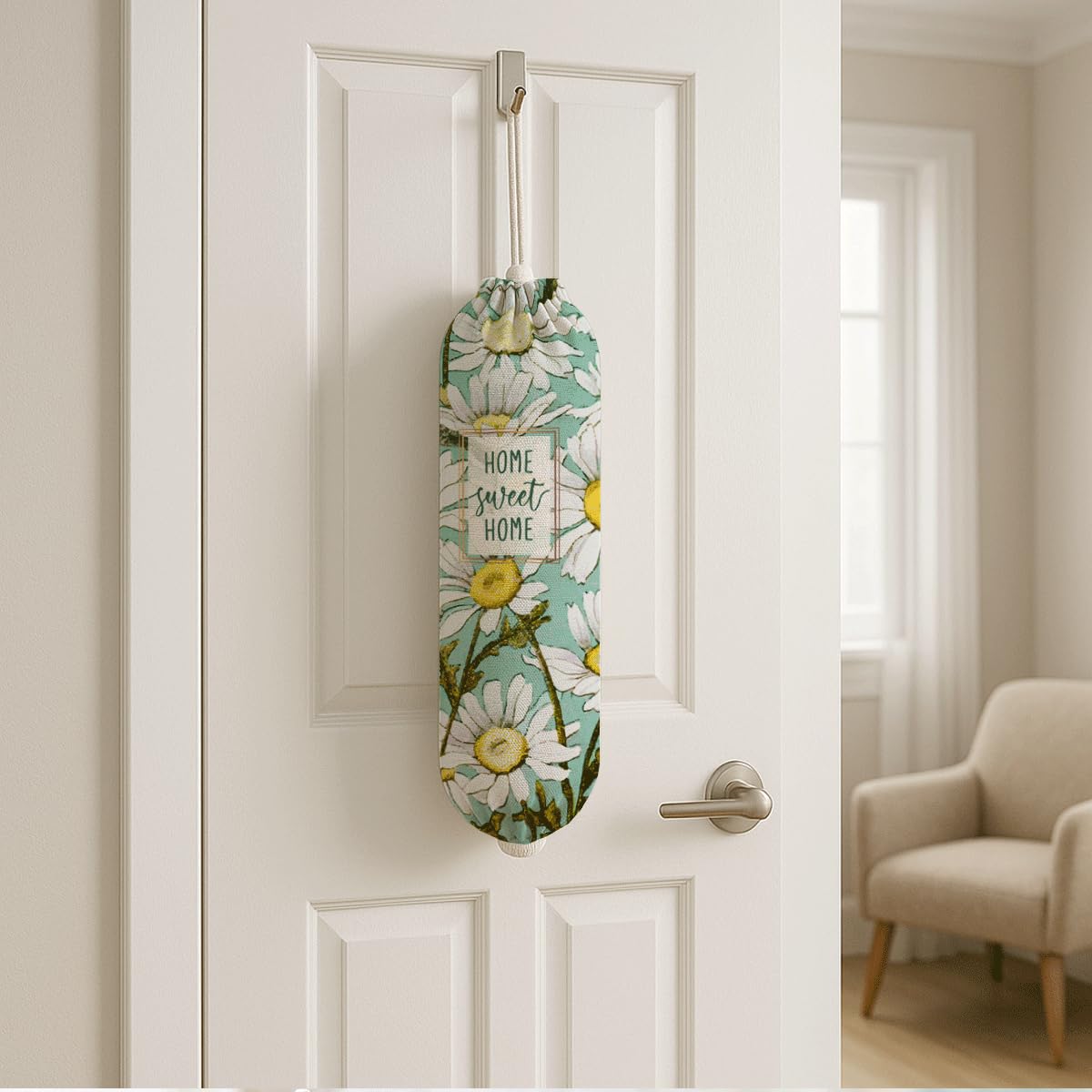 Daisy Plastic Bag Holder, Home Sweet Home Plastic Bag Holder, Bags Holders for Plastics Bags Groceries Store, Floral Reusable Grocery Sack Storage Dispenser for Kitchen Decor BST202