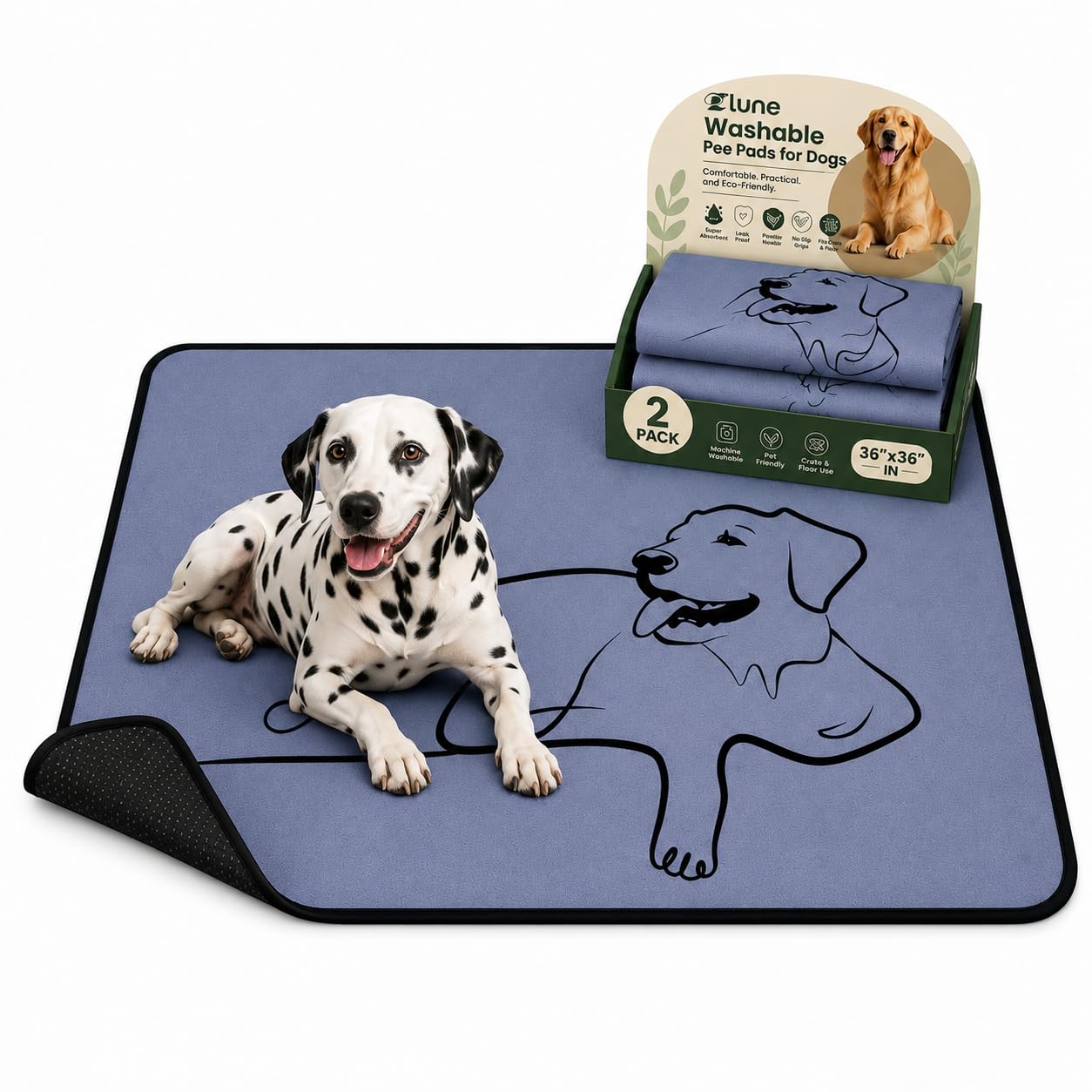 2 Pack Washable Pee Pads for Dogs 24"x24", Reusable Training Puppypads Absorbency Non-Slip & Leak-Proof for Pet Whelping Box Playpen Crate Sofa Bed Floors (Gray)