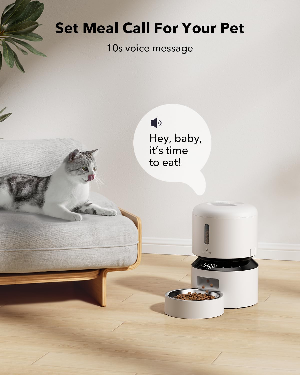 PETLIBRO Automatic Cat Feeder – 3L Programmable Pet Food Dispenser with Freshness Preservation, Timed Portion Control, Voice Meal Call & Dual Power Supply, Healthy Feeding for Cats & Small Dogs White
