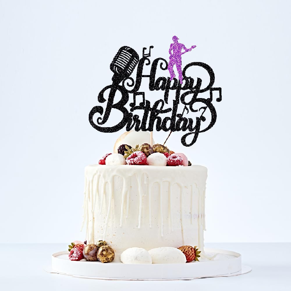 Music Happy Birthday Cake Topper，Roll Music Cake Decor Hip Hop Dancing Ball Cake Decorations，Guitar Note Birthday Party Supplies BST220
