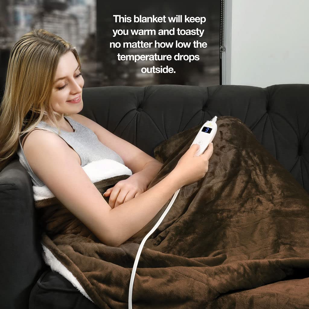 Medical king Heated Blanket, Machine Washable Extremely Soft & Comfortable Electric Blanket Throw Fast Heating with Hand Controller 10 Heating Settings & auto Shut-Off (Blue, 50 x 60) BST220