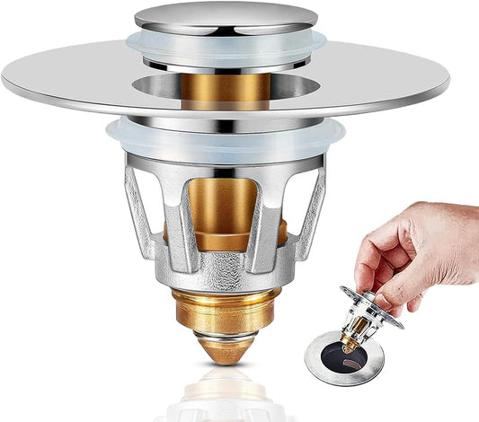 Universal Bathroom Sink Stopper | Pop Up Bathroom Sink Drain Strainer Plug for 1.06"-1.96" Basin Drain Holes | Rust-Proof Stainless Steel Sink Drain Stopper WN420