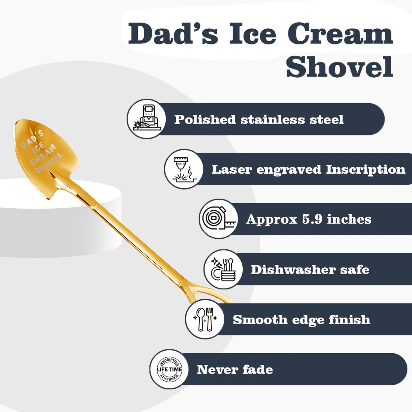Dad Gifts - Gifts for dad from Daughter. Father Day Gifts for dad Ice Cream Spoon Scoop for Ice Cream Lovers, Father birthday Gifts Funny Engraved Stainless Steel Shovel WN420