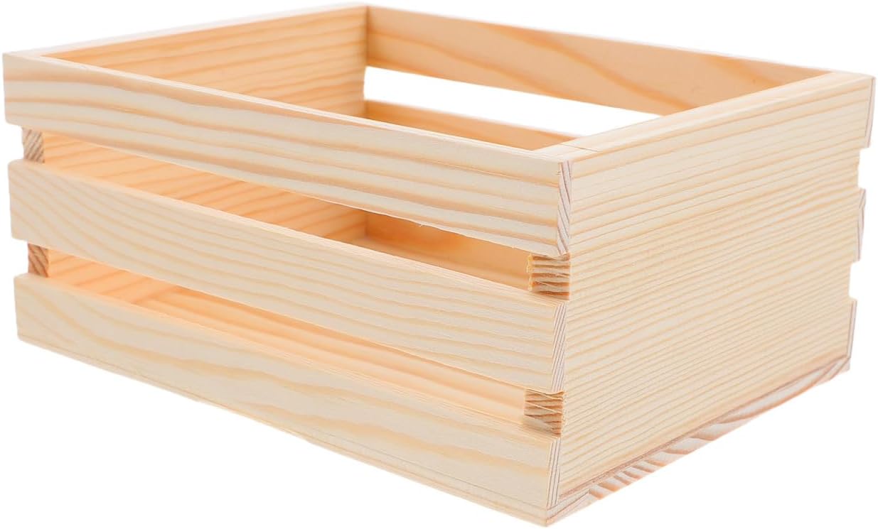 Mini Pine Wood Crate, 6.5" x 4.1" x 3.5" Small Wooden Storage Box with Artistic Hollow Design, Rustic Farmhouse Wood Crate for DIY Crafts, Desk Organizer & Kitchen Decor BST202