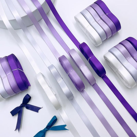 5 Colors Purple Double-Faced Satin Ribbons, 5yd Each (25yd Total) - for Crafts, Gift Wrapping, Flower Bouquets, Wedding Invitations, Bridal Shower & Party Decor BST220