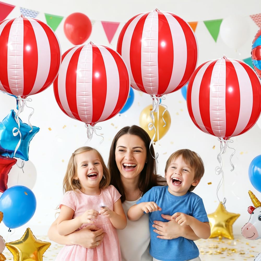 Carnival Theme Balloon 22inch Foil Red and White Balloons Circus Theme Party Decorations Carnival Candy Cane Balloons Striped Balloon Circus Decorations, 8pcs Decor for Birthday Party BST202