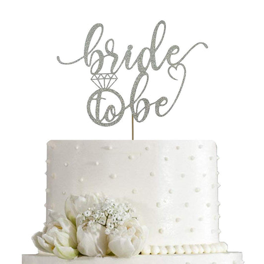 Bride to Be Cake Topper for Bridal Shower / Wedding Shower / Engagement / Bachelorette / Hen Party Decorations, Double Sided Silver Glitter BST220