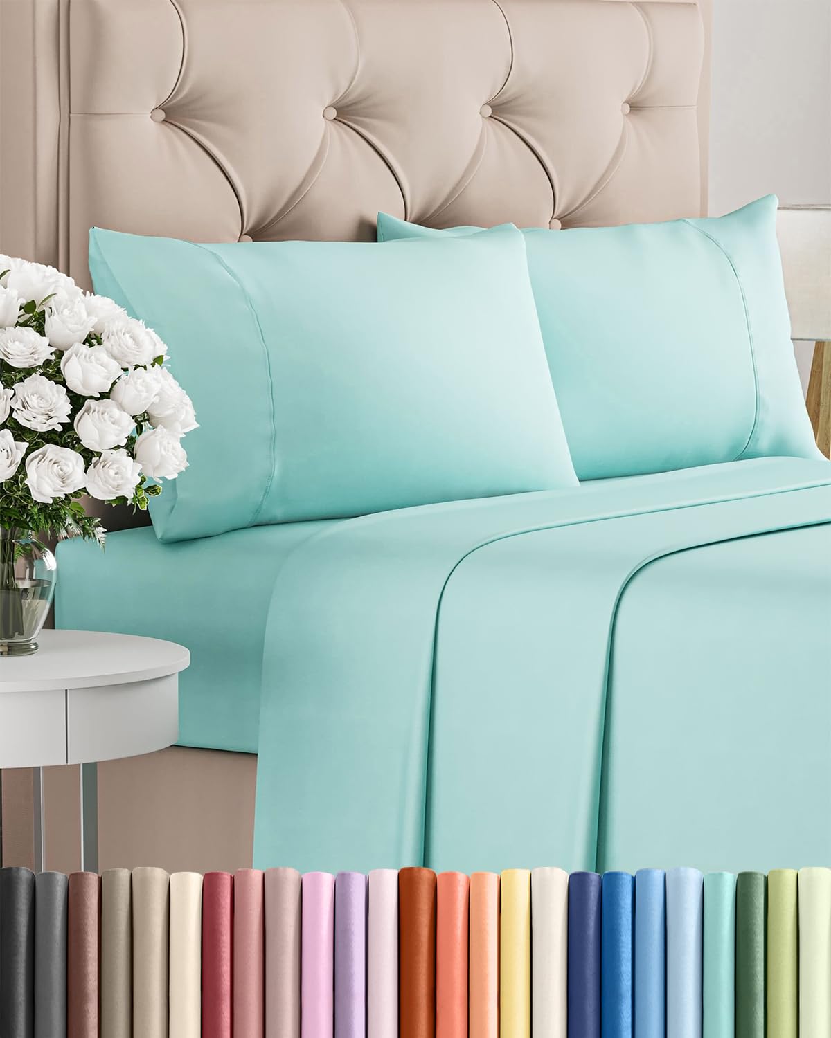 Split King 7 Piece Sheet Set - Comfy Breathable & Cooling - Soft Hotel Luxury Bedding Set with 8-16 Inch Deep Pockets - 1 Flat & 2 Fitted Sheet & 4 Pillowcases - Wrinkle Free & Easy Care - Steel Blue DD1210