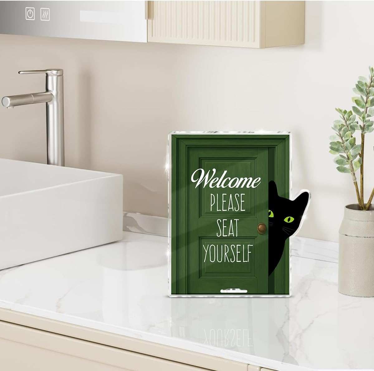 Funny Black Cat Bathroom Decor, Funny Bathroom Sign for Restroom Shelves Toilet Tank Decor, Cat Lover Gifts - Seat Yourself BST326L
