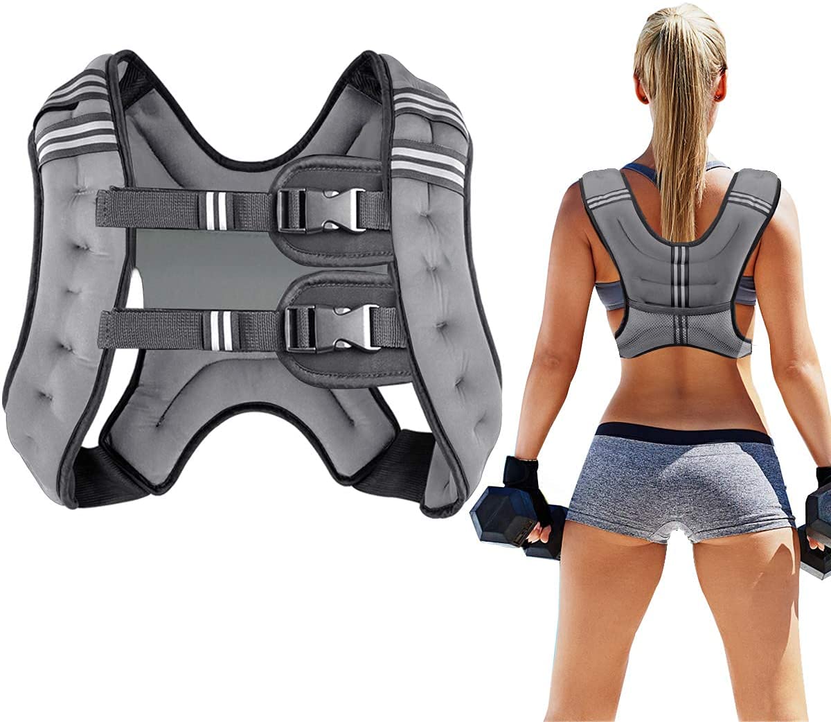 Prodigen Weighted Vest for Women and Men 8 12 16 20 25 30 Lbs with Reflective Stripe and Double Adjustable Buckle Straps Weight Vests for Strength Training, Jogging, Cardio, Weight Loss WN420