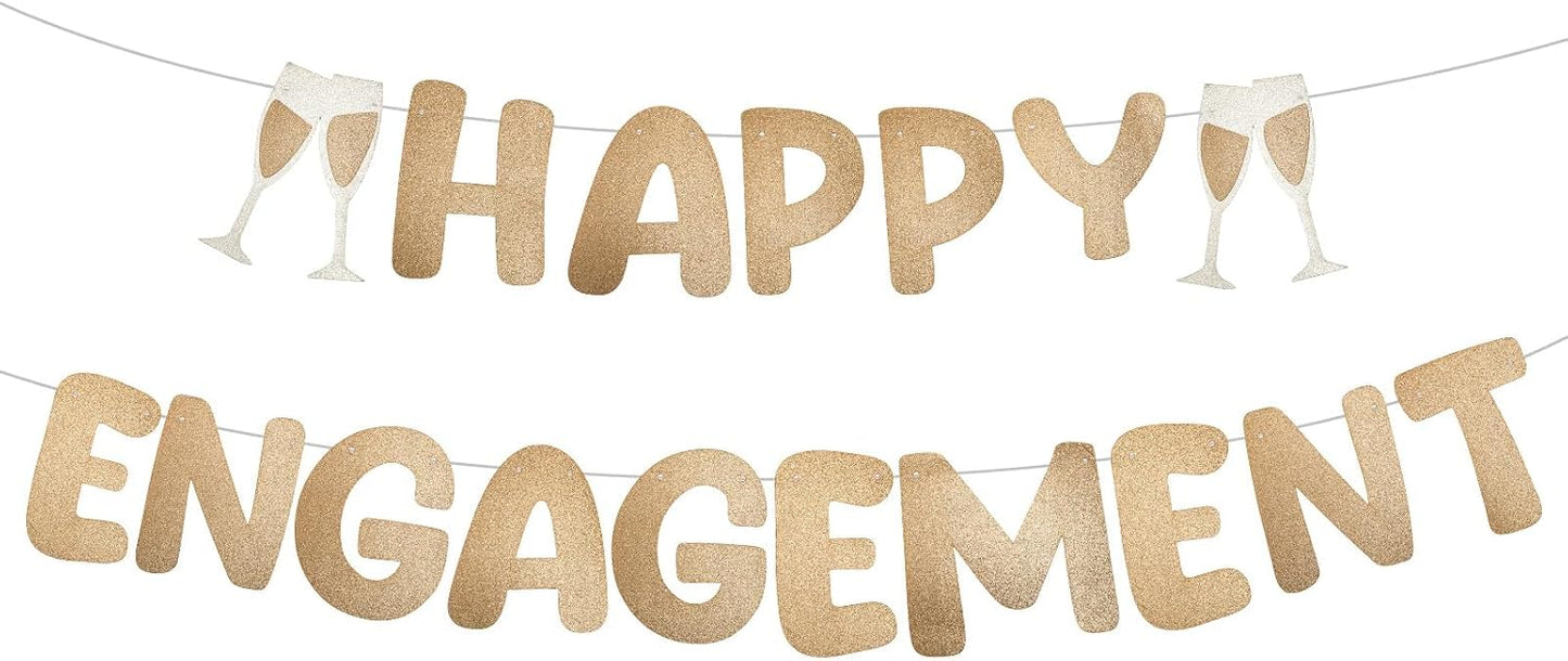 Happy Engagement Banner, Pre-Strung Glitter Engagement Party Decorations Congratulations Engaged Banner Wedding Bachelorette Party Supplies (Champagne Gold) BST202