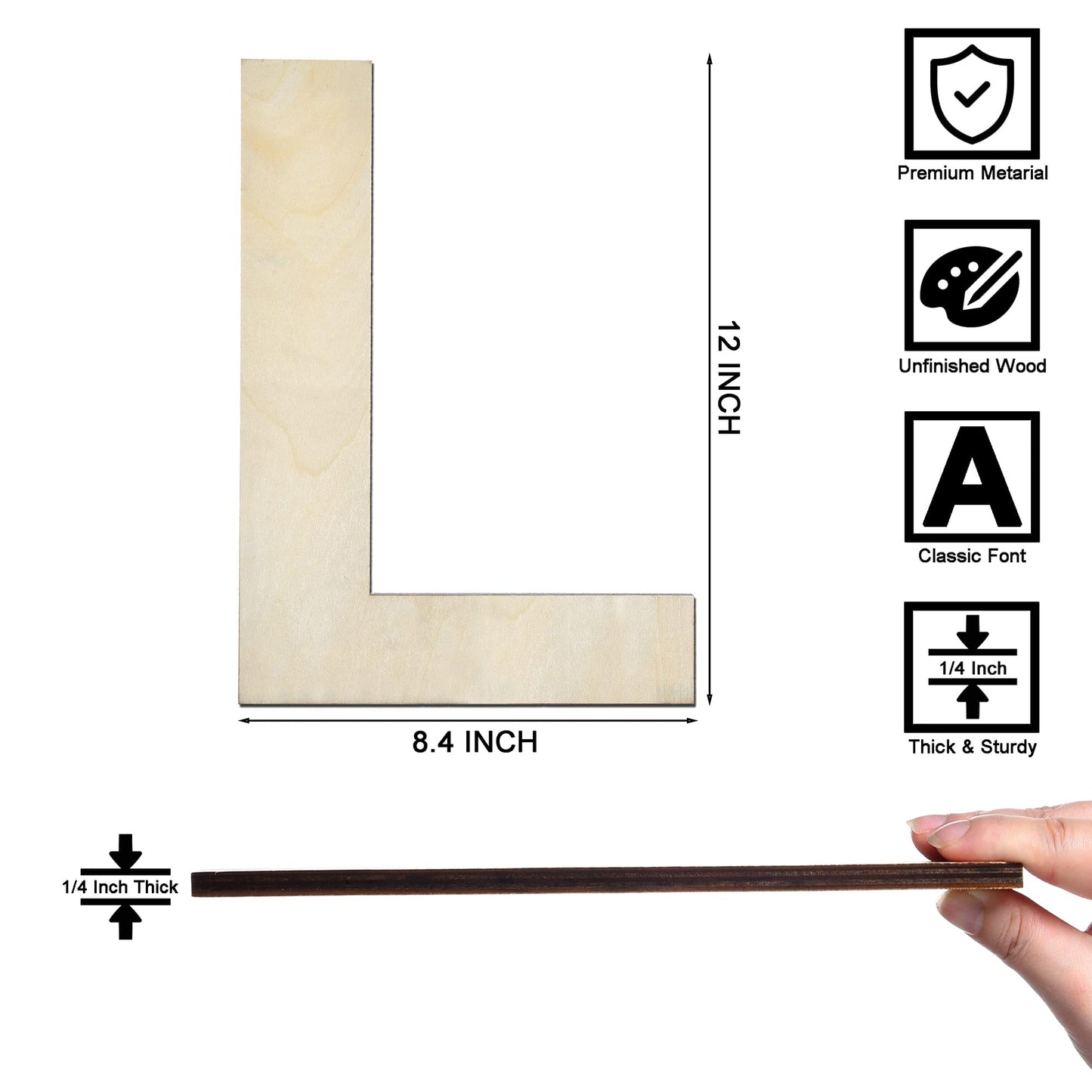 12 Inch Wooden Letter X, 1/4 Inch Thick Large Unfinished Wood Letter for Home Wall Decor, DIY Crafts BST220