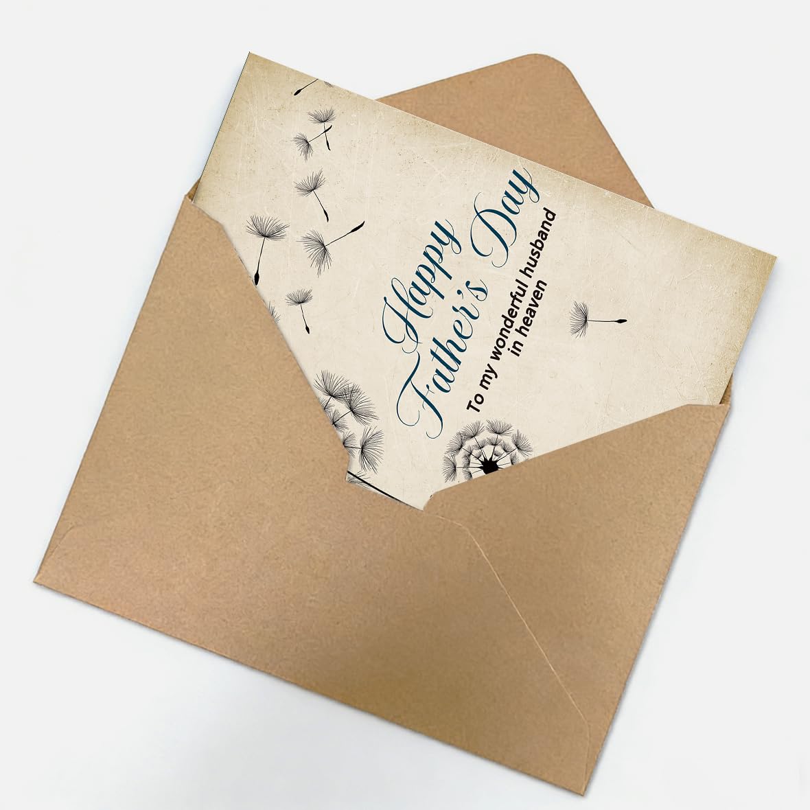 Memorial Fathers Day Card for Husband, Fathers Day Card for Husband in Heaven, Sympathy Fathers Day Gift, with Kraft Envelope and Gold Seal Sticker BST220