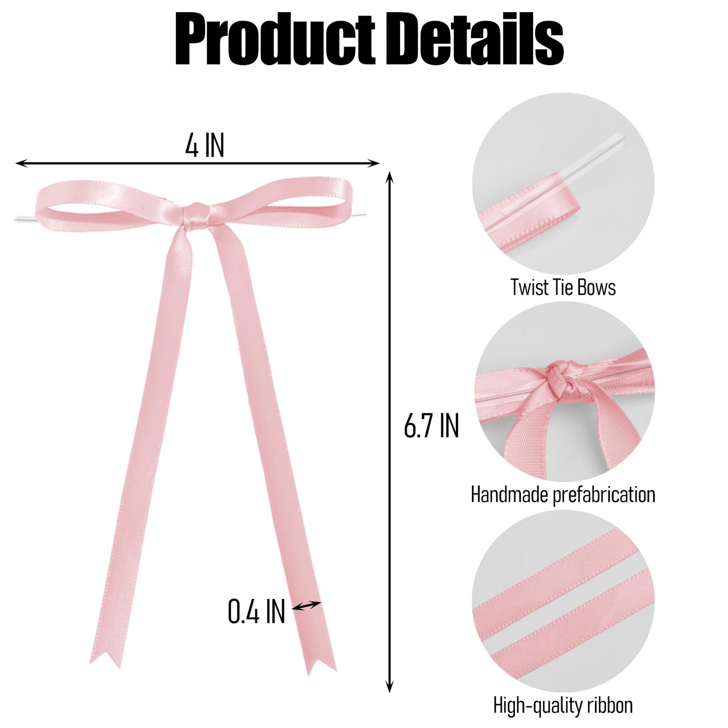 30PCS Satin Ribbon Bows 5×7 inch Light Pink Twist Tie Bows for Gift Wrapping Treat Bag Balloons Craft DIY Gift Champagne and Gender Reveal Baby Show Birthday Theme Party Decor BST220
