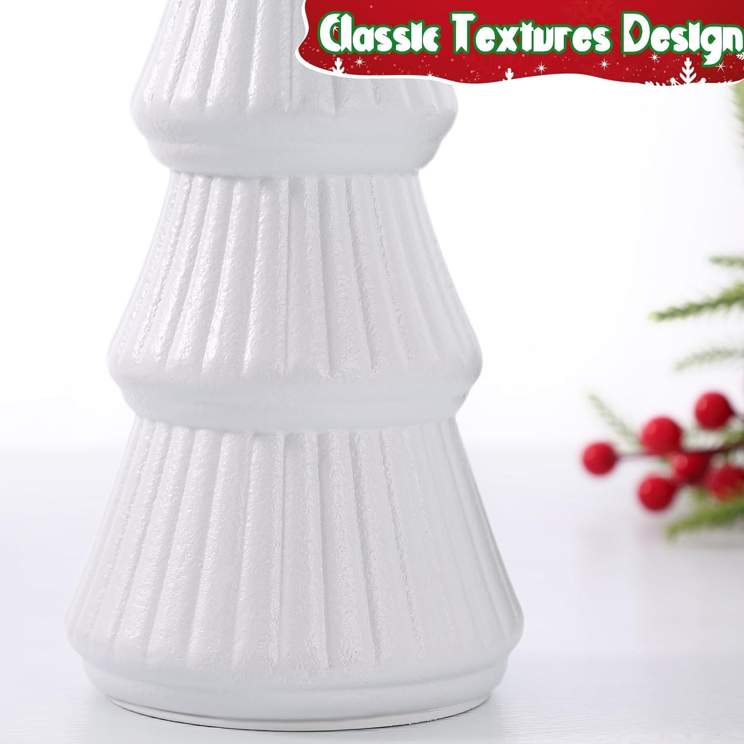 Wooden Christmas Tree Figurine, 3 Pcs Tabletop Xmas Tree, Christmas Centerpiece Decor for Home Entryway Mantel Shelf Table Fireplace Holiday (White-Wood) BST326H
