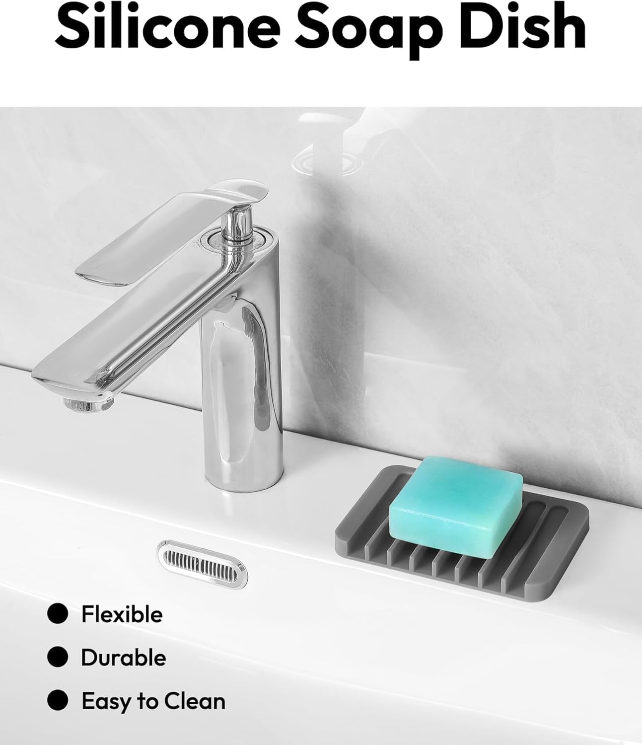 Self Draining Soap Dish for Shower, Silicone Soap Dish for Kitchen Sink, Bathroom Sink (1, Dark Gray, S(3.1"×4.5")) BST220
