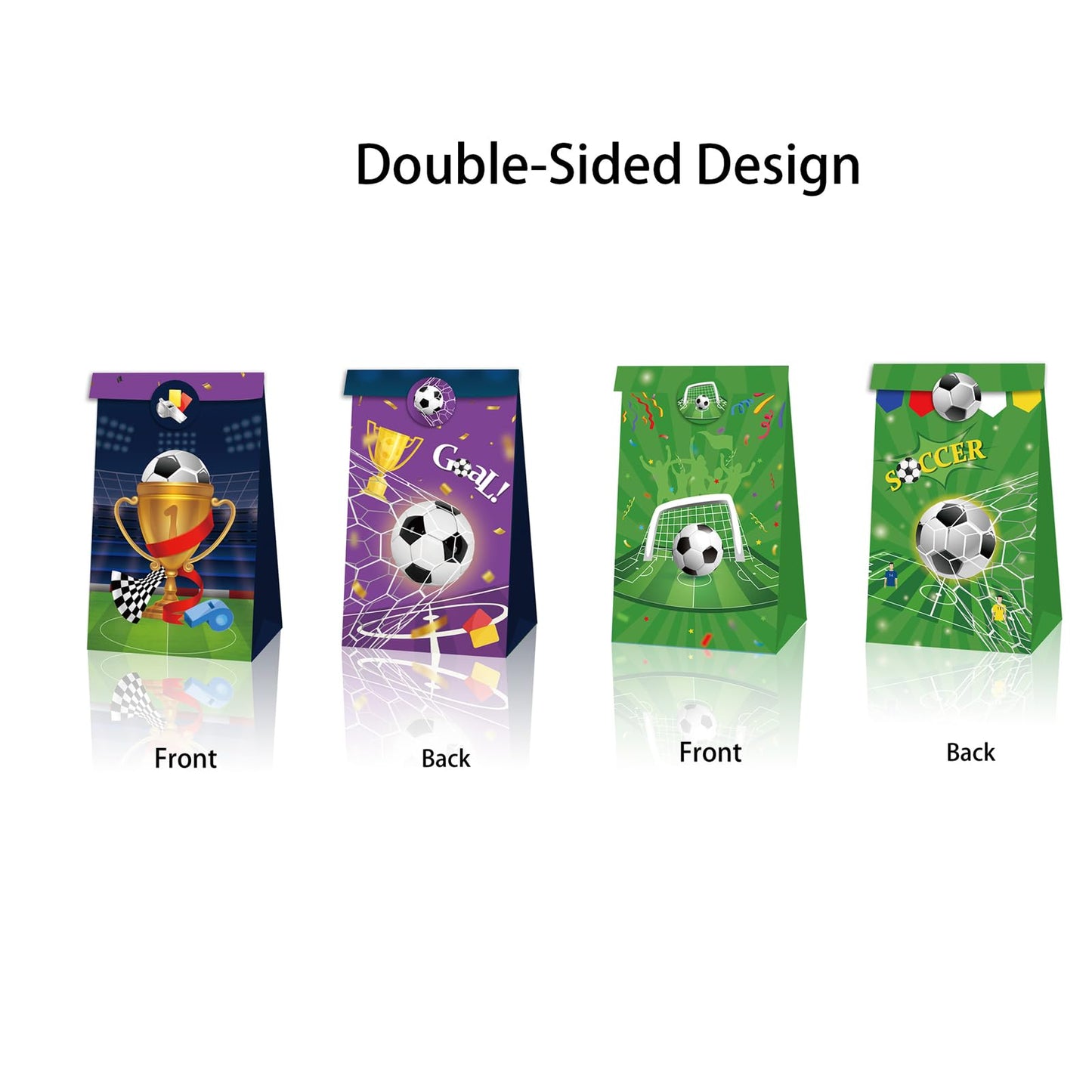 Qpout Soccer Goodie Bags Party Pack - 12 Snack Bags With Sealing Stickers for Kids Teams & Birthdays - Black & White BST326L